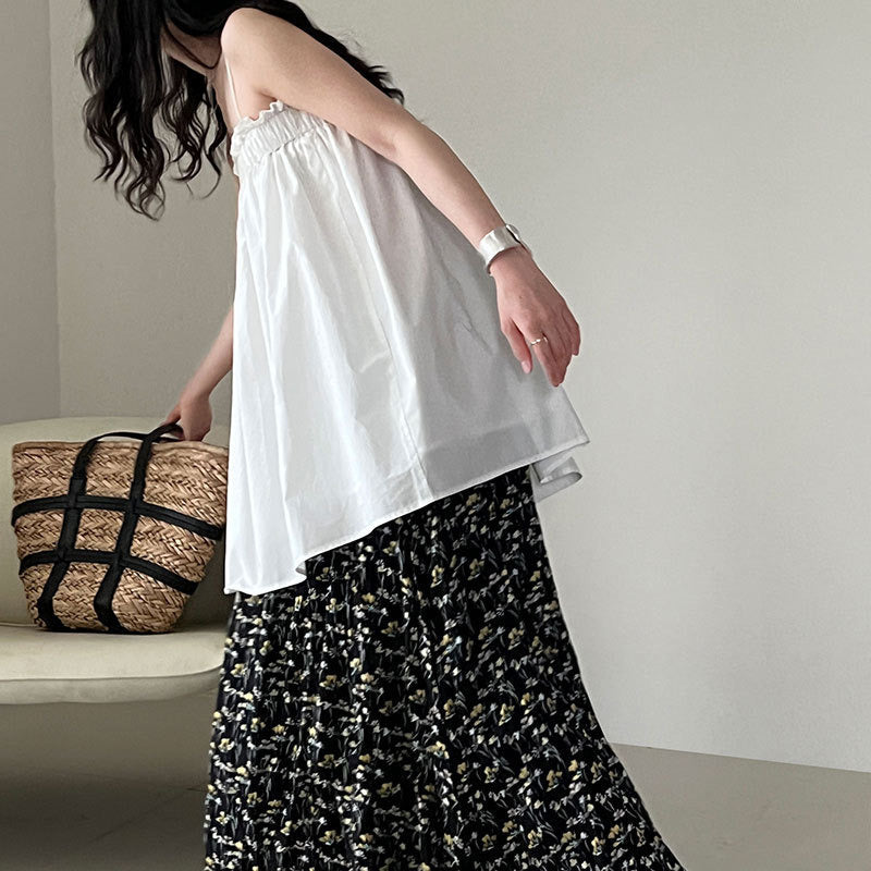 Højtaljet plisseret nederdel med retro blomsterprint