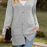 Langærmet vest i børstet ribstrik