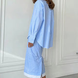 Stribet og farveblok-agtigt maxinederdelsæt med slids