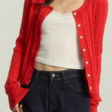 Bordeauxrød kabelstrikket cropped cardigan