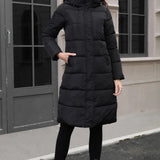 Plus size lang dunjakke med hætte