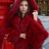 Hættefrakke i en blanding af kunstpels