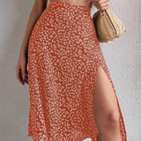 Midinederdel til kvinder - Høj talje - Sideslids - Let og flagrende stof - Blomstermønster