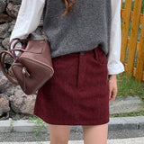 Højtaljet trapeznederdel i corduroy