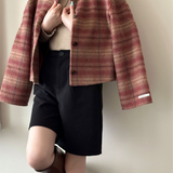 Ternet uldjakke, rund hals, enkeltradet, sænkede skuldre