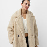 Damefrakke – Oversized pasform – Tekstureret uldeffekt – Elegant dobbeltradet