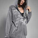 Oversized hættetrøje med ørneprint