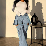 Højtaljede jeans med aftagelige vide ben