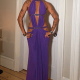 Elegant og sexet maxikjole med udskæringer og rhinsten, åben ryg