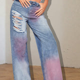 Rippede jeans med farveblokke og blækstænkeffekt