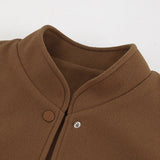 Tyk brun uldfrakke med elastisk kant