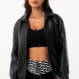 læderjakke med overdimensionerede reverser