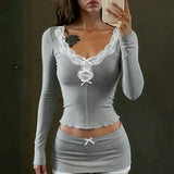 Fransk romantisk blonde trussesæt med lange ærmer og sløjfe