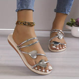 Damesandaler - Flere remme med hjertedetaljer - Flad og elegant komfort