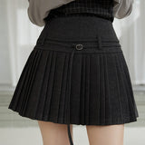 Højtaljet plisseret nederdel i ensfarvet uld