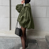 Unik oversized og slank retro grøn trenchcoat i to dele