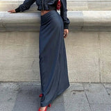 Todelt blåt sæt med lynlås, lav talje, ideelt til kontoret