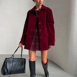 Vintage ensfarvet fløjlsfrakke med knapper