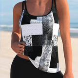 Dame Tankini – Afslappet pasform – Geometrisk print – Dobbelte stropper – Åndbart stof