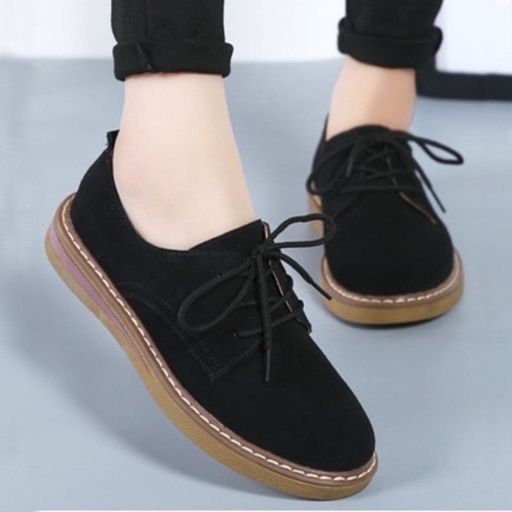 Dame Oxfordsko - Elegant ruskind - Rund tå - Komfortabel skridsikker sål