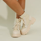 Dameankelstøvler - Læder og mesh - Justerbare snørebånd - Komfortabel tyk sål