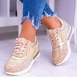 Damesneakers - Slangeprintdesign - Rhinstensdetaljer - Afslappet komfort - Skridsikker sål