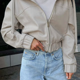 Oversized streetwear-jakke med hætte i sort kunstlæder