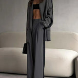 Todelt gråt patchwork blazer- og buksesæt til kontoret