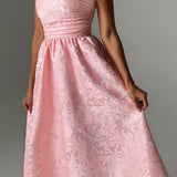 Stropløs trapez-aftenkjole i ensfarvet jacquard