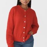 Vintage lysegrå strikvest med muslingeknapper