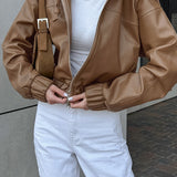 Oversized streetwear-jakke med hætte i sort kunstlæder