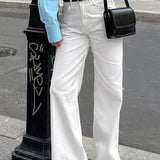 Højtaljede, hvide bomuldstwilljeans med lige ben