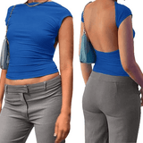 Dame Crop Top – Tætsiddende og strækbar – Korte ærmer – Høj hals – Komfortabel