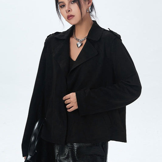 åben ruskinds bikerjakke