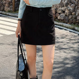 Højtaljet trapeznederdel i corduroy