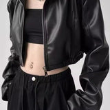 Kort bikerjakke med nedadgående krave