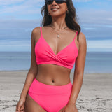 Dame badedragt – Højtaljet bikini – V-udskæring – Blødt, strækbart stof