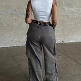 Cargobukser med flere lommer, løs pasform, urban stil