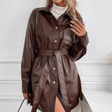 Mellemlang vindtæt PU-frakke med bælte