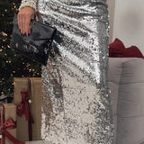 Højtaljet paillet-omslagsnederdel