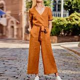 Damejumpsuit - 100% spundet bomuld - Elegant og behagelig - Korte ærmer