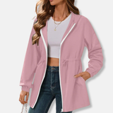 Dameregnfrakke – Afslappet pasform – Justerbar talje – Hætte – Længde til midt på hoften