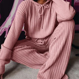 Damesæt – Ribbet strik – Komfortabel og elegant – Langærmet top med tætsiddende bukser