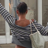 Stribet off-shoulder, langærmet sweaterbluse, farveblok