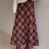 Rød ternet uld bodycon nederdel