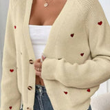 V-hals vest broderet med hjerter