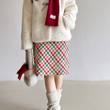 Vintage fluffy frakke med butterfly og farveblokke