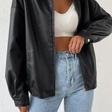 Ensfarvet jakke i imiteret læder