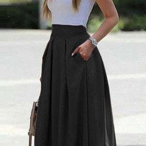Lang damenederdel - Høj talje - Flagrende plisseret nederdel - Elegant og komfortabel