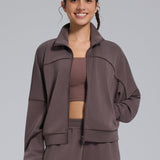 Løstsiddende sportsvest med lynlås til udendørs yoga, lange ærmer